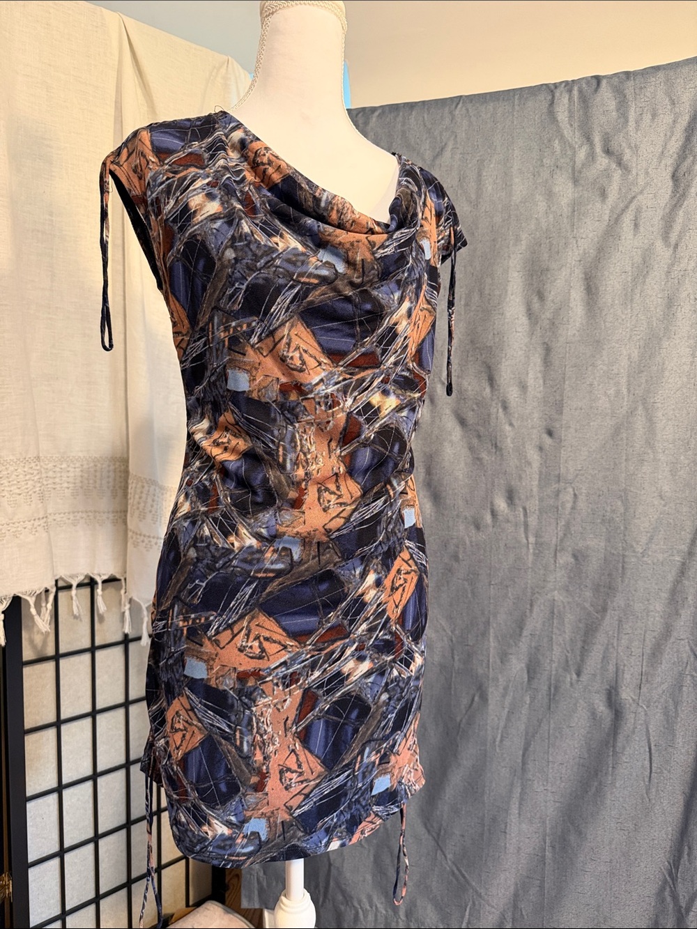 Vivienne Tam “Shattered Glass” Mesh Mini Dress with adjustable ruching